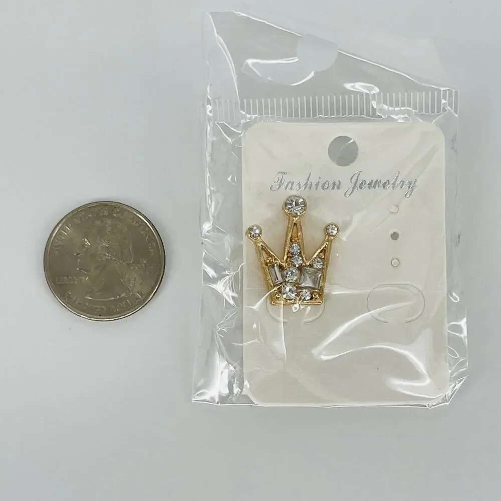 Gold Plated Crown with Faux Jewels Tuxedo / Suit Accessory / Pin / Cufflink New